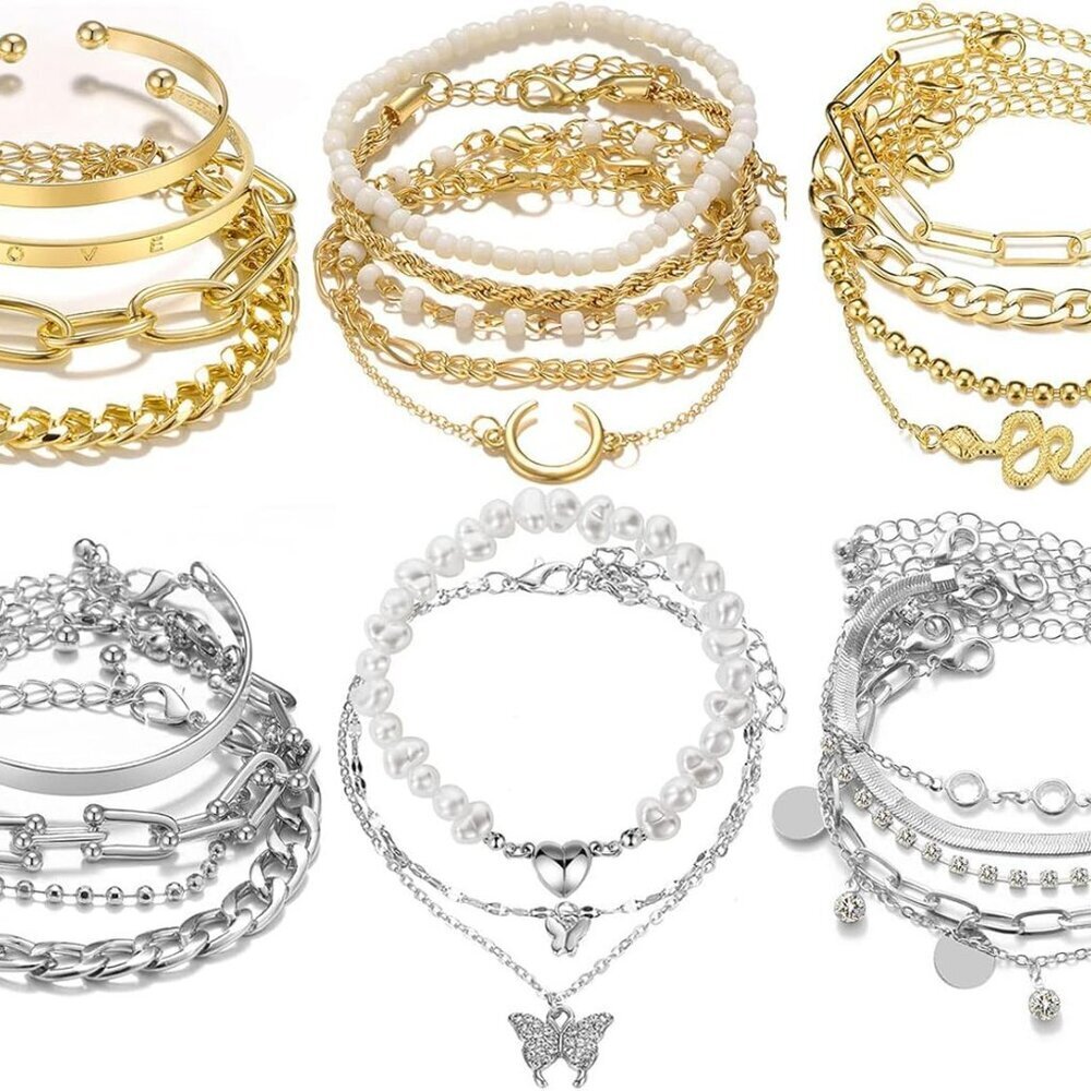 18-25 PCS6 Pack Boho Gold Bracelets Set for Women Stackable Chunky Dainty Bangle